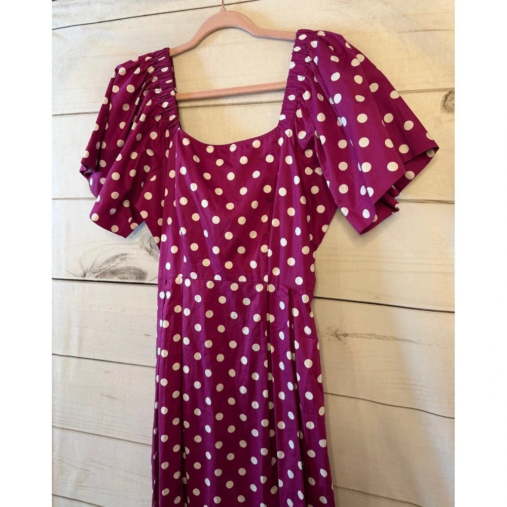 Tyler Boe Polka Dot Square Neck Puff Sleeve Midi‎ Dress Women Size S